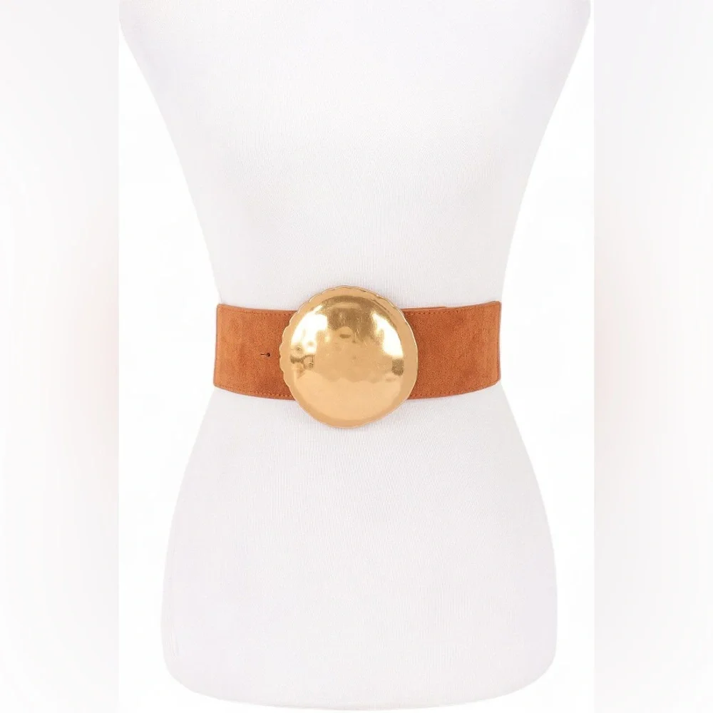 Vegan Suede Elastic Statement Belt - Green, Camel, Black